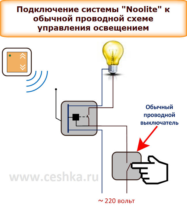 Как подключить беспроводной выключатель света схема подключения к сети 220в