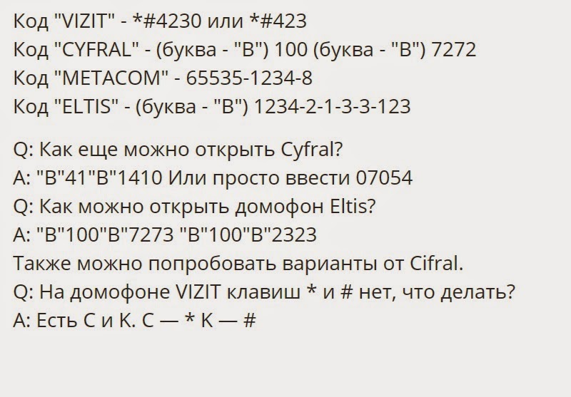 Какой код на открытие. Коды для открытия домофона ELTIS без ключа. Домофон визит без ключа коды для открытия Vizit. Универсальные коды для домофонов ELTIS. Коды для открытия домофонов без ключа Метаком.