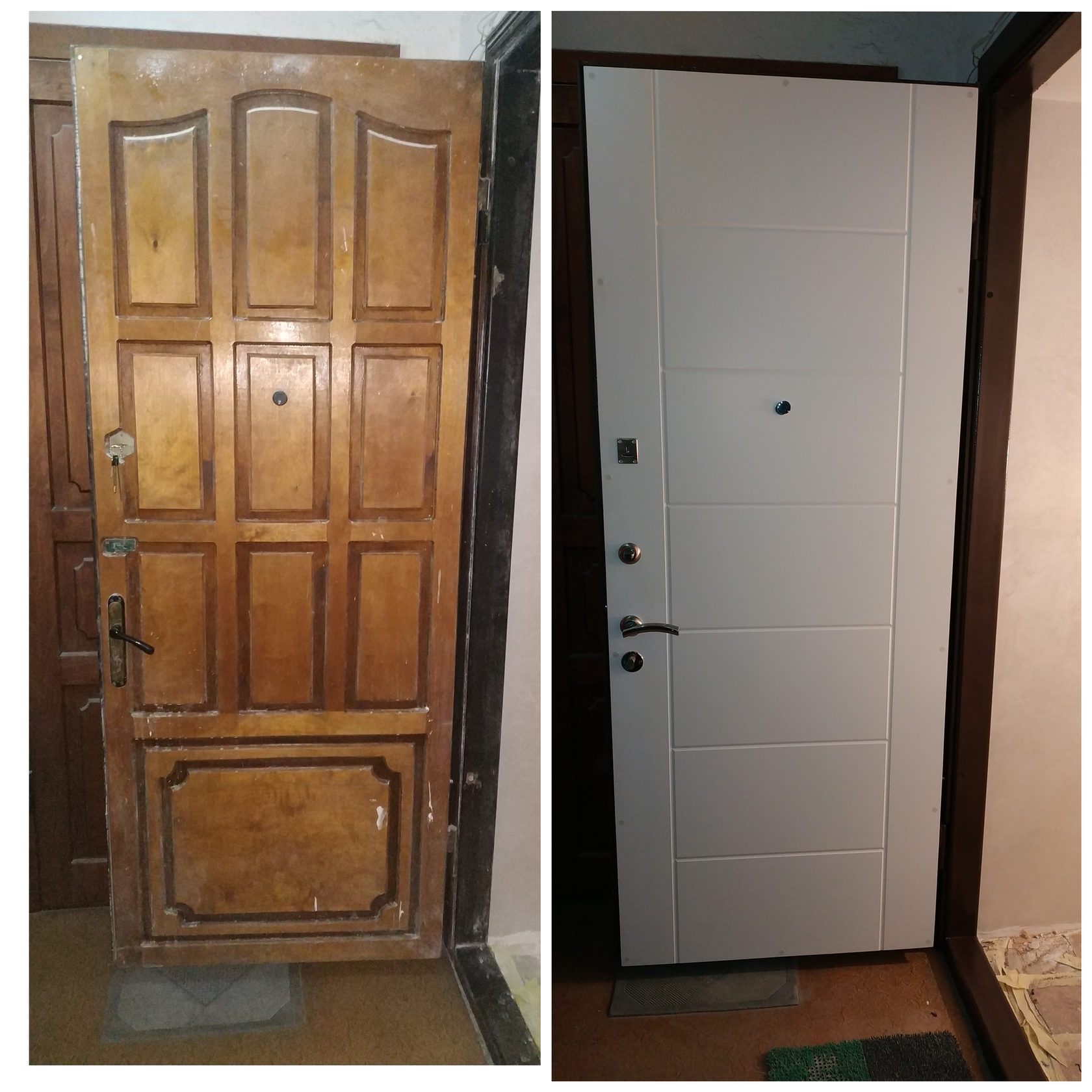 Меняем двери в квартире. Реконструкция старых дверей. Реконструкция старых деревянных дверей. Старая железная дверь. Обшивка входных дверей МДФ.