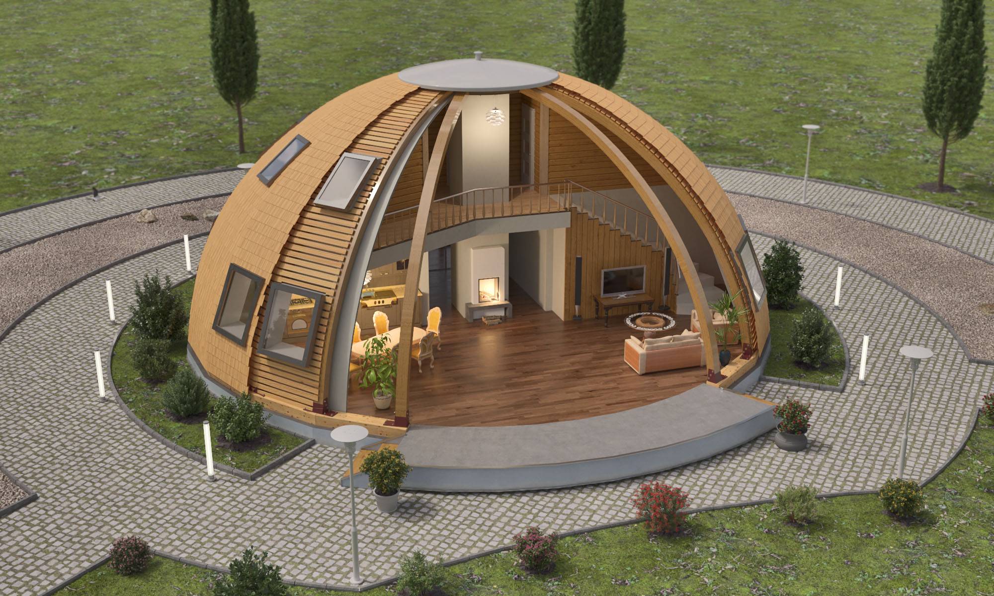внутренний дизайн купольного дома