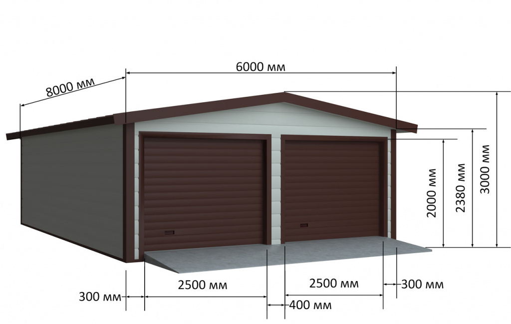 Проект гаража на 2 машины 8х8