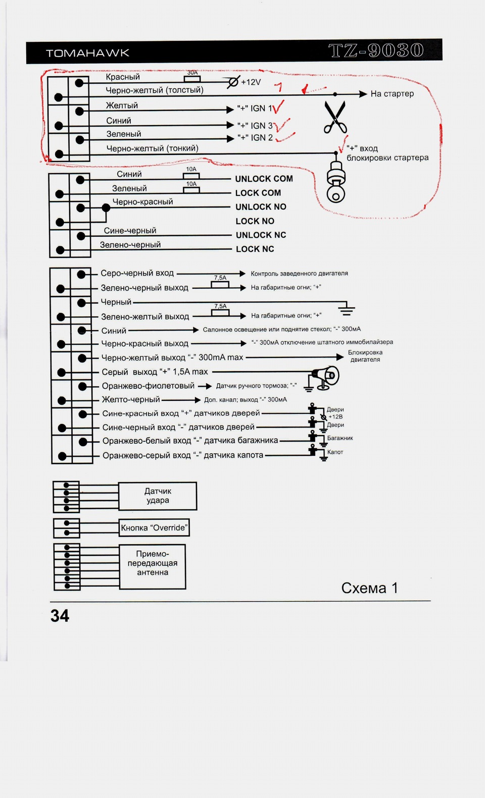 Схема подключения сигнализации томагавк 9020 с автозапуском