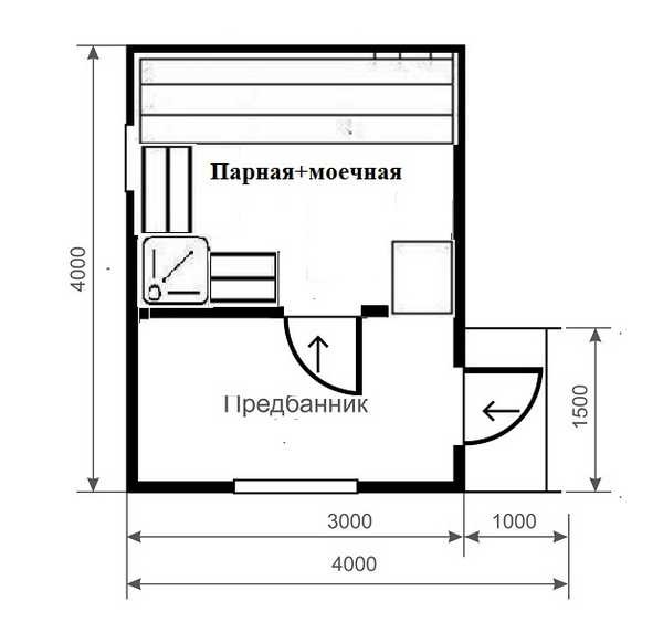 Баня схема помещений 3х4